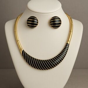 Statement Gold and Black Necklace and Earring Set vintage holiday party